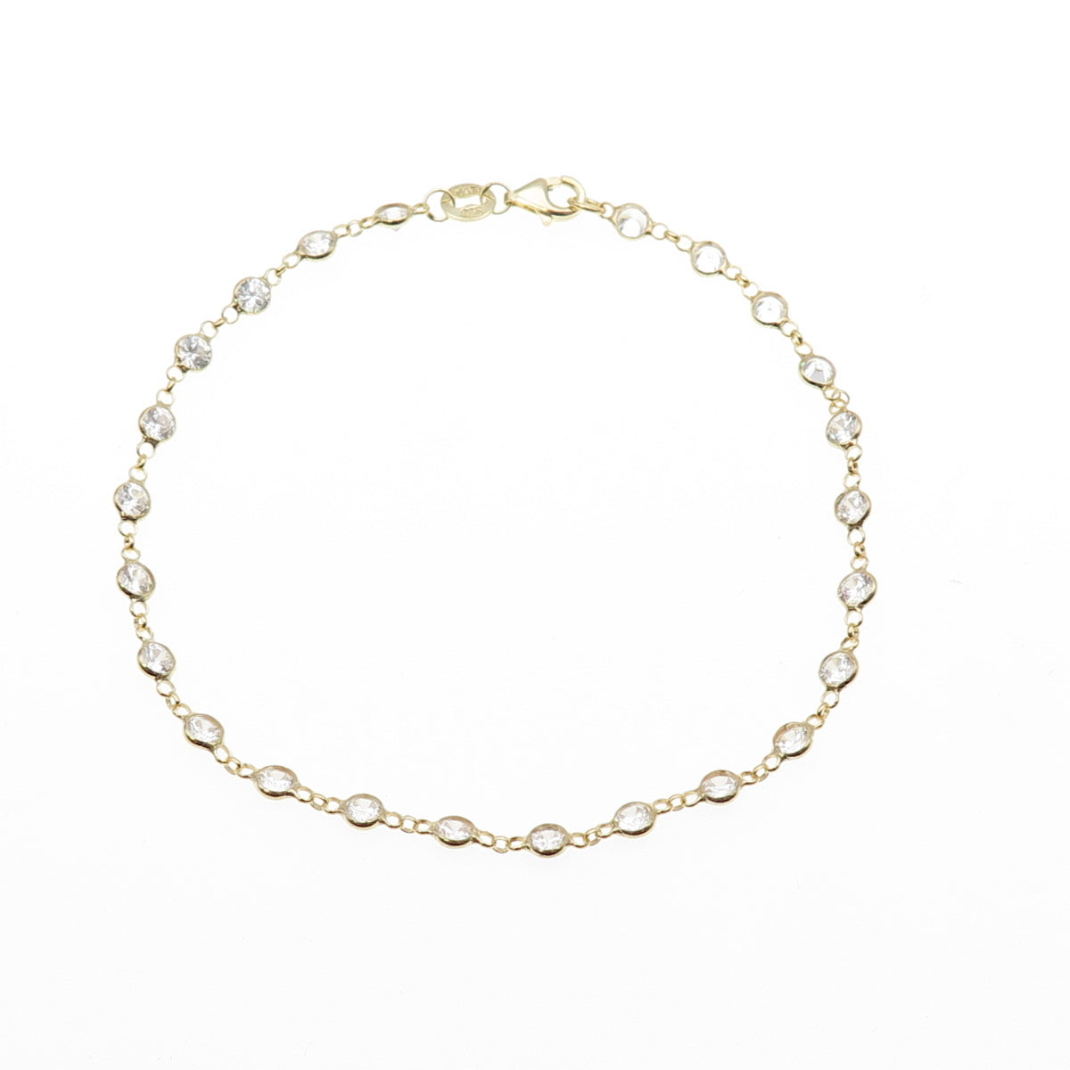 925 Sterling Silver Gold Plated Round-Cut C Z Bracelet 8.25"