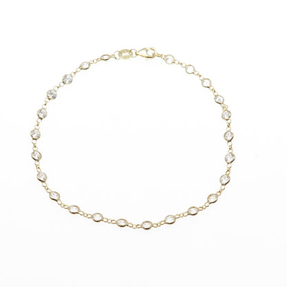 925 Sterling Silver Gold Plated Round-Cut C Z Bracelet 8.25"