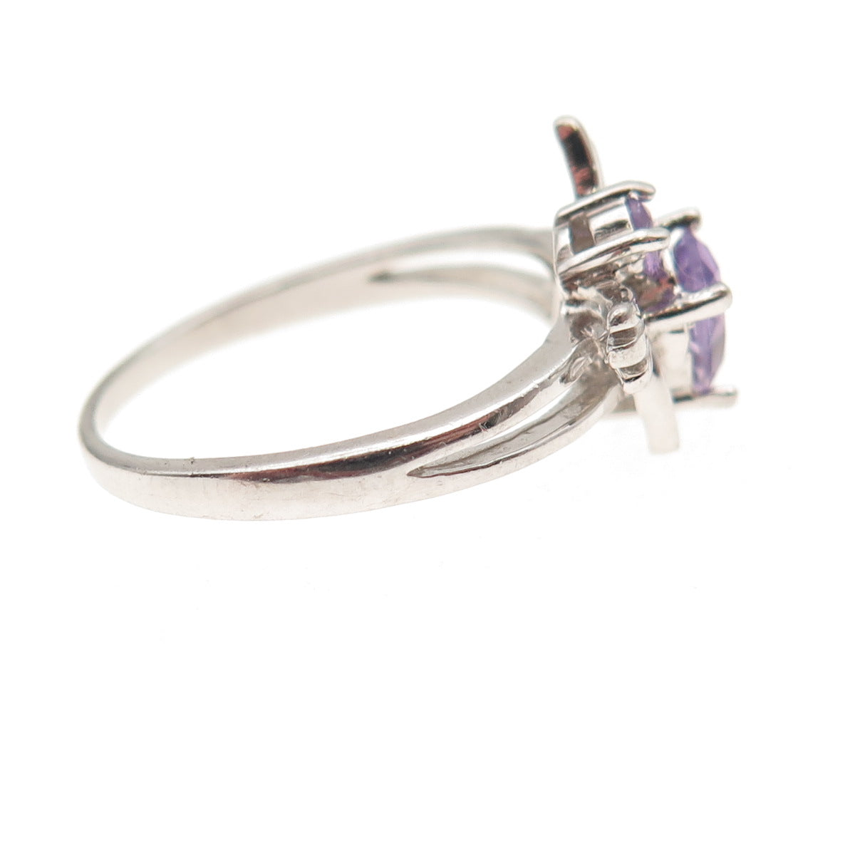 925 Sterling Silver Vintage Real Oval & Round-Cut Amethyst Bee Ring Size 8
