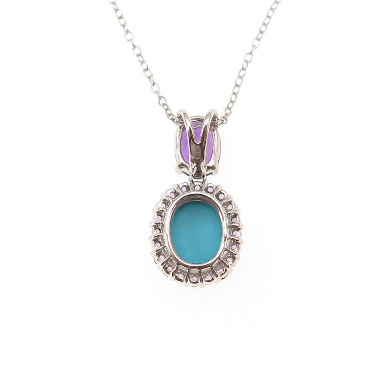 925 Sterling Real Sleeping Beauty Turquoise & Amethyst Cable Chain Necklace 18"