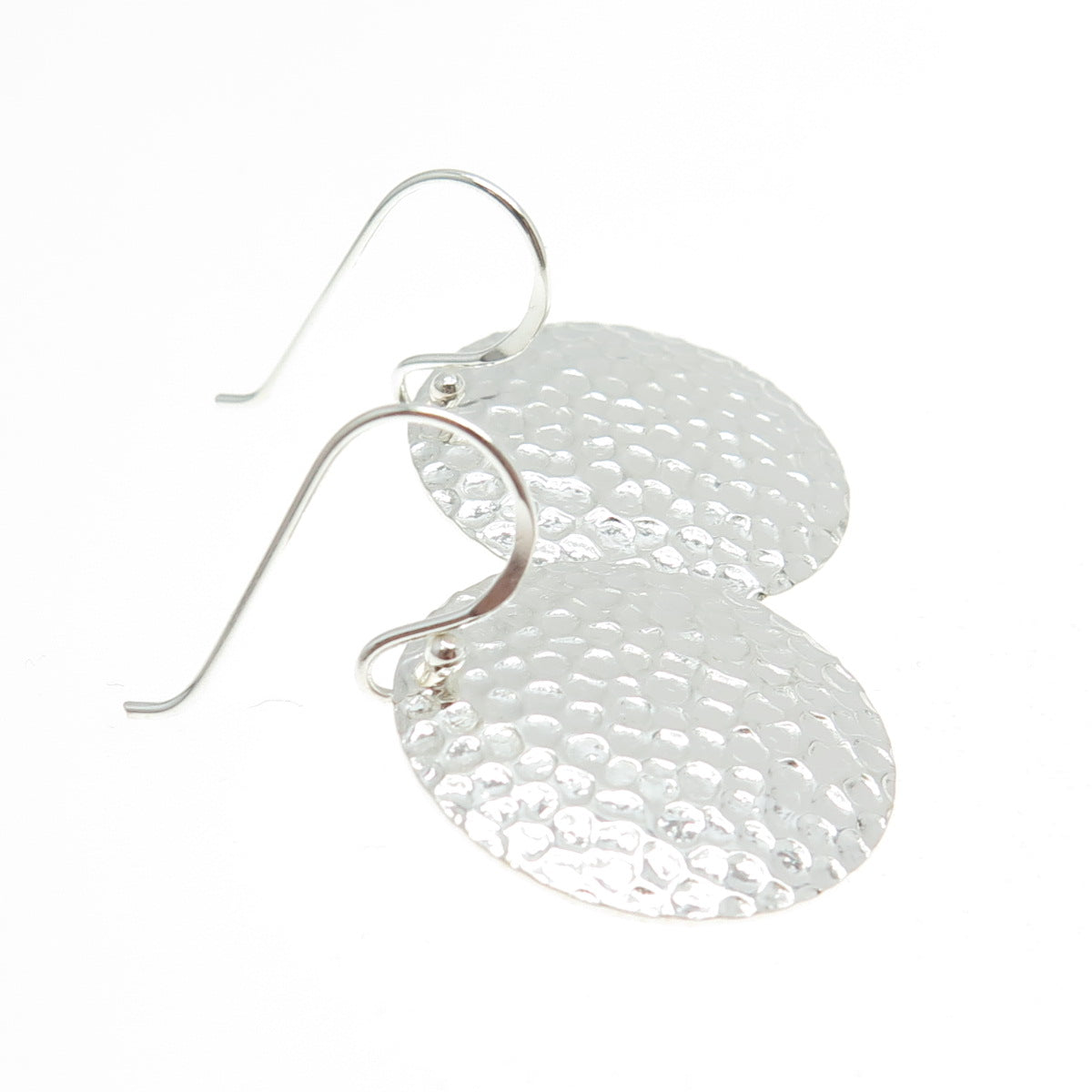 925 Sterling Silver Hammered Disc Dangling Earrings