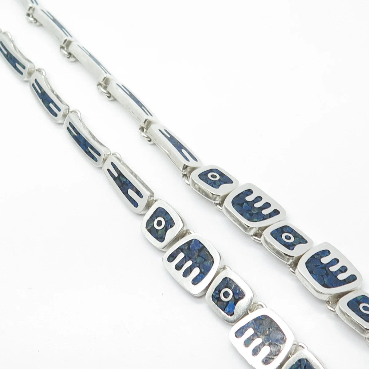 925 Sterling Silver Vintage Los Ballesteros Mexico Azurite Inlay Necklace 20"