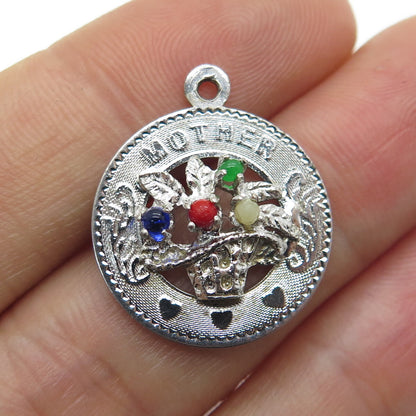925 Sterling Silver Vintage M&M Multi-Glass "Mother" Round Tag Charm Pendant