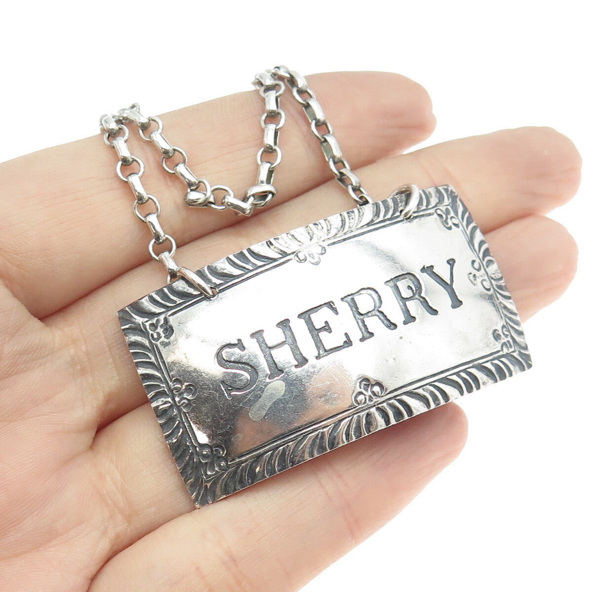 STIEFF WILLIAMSBURG 925 Sterling Silver Antique Art Deco "Sherry" Bottle Tag