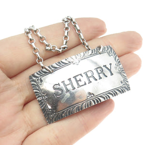 STIEFF WILLIAMSBURG 925 Sterling Silver Antique Art Deco "Sherry" Bottle Tag