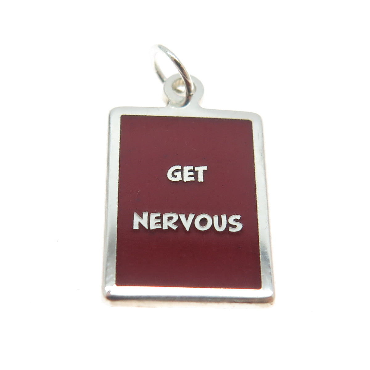 925 Sterling Silver Red Enamel "Get Nervous" Minimalist Charm Pendant