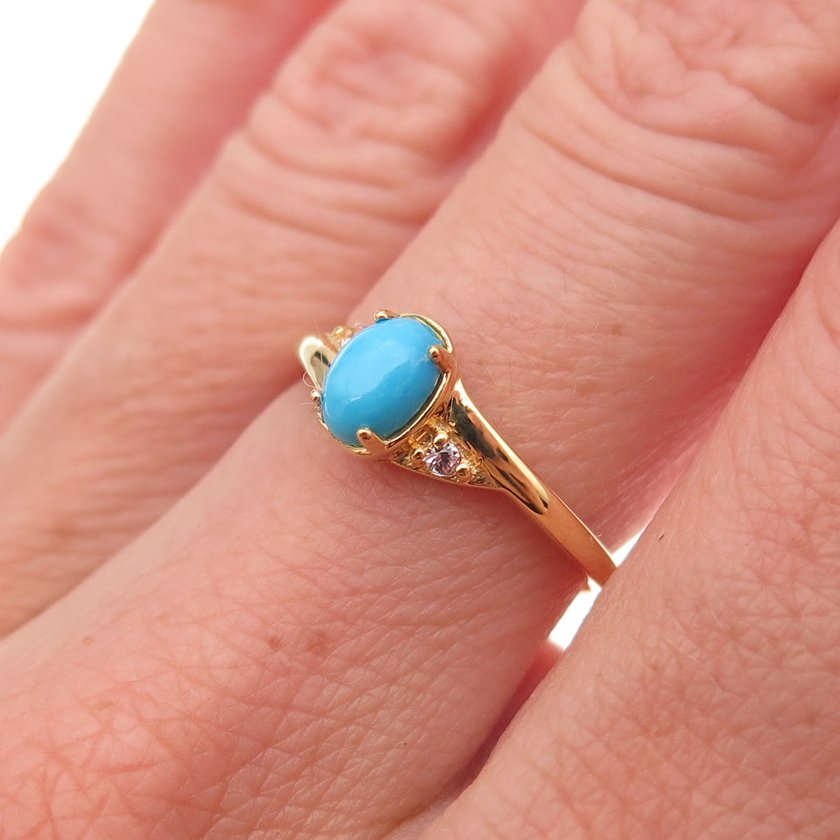 Chuck Clemency Sterling Silver Gold Plated Real Turquoise & Topaz Ring Size 6.25