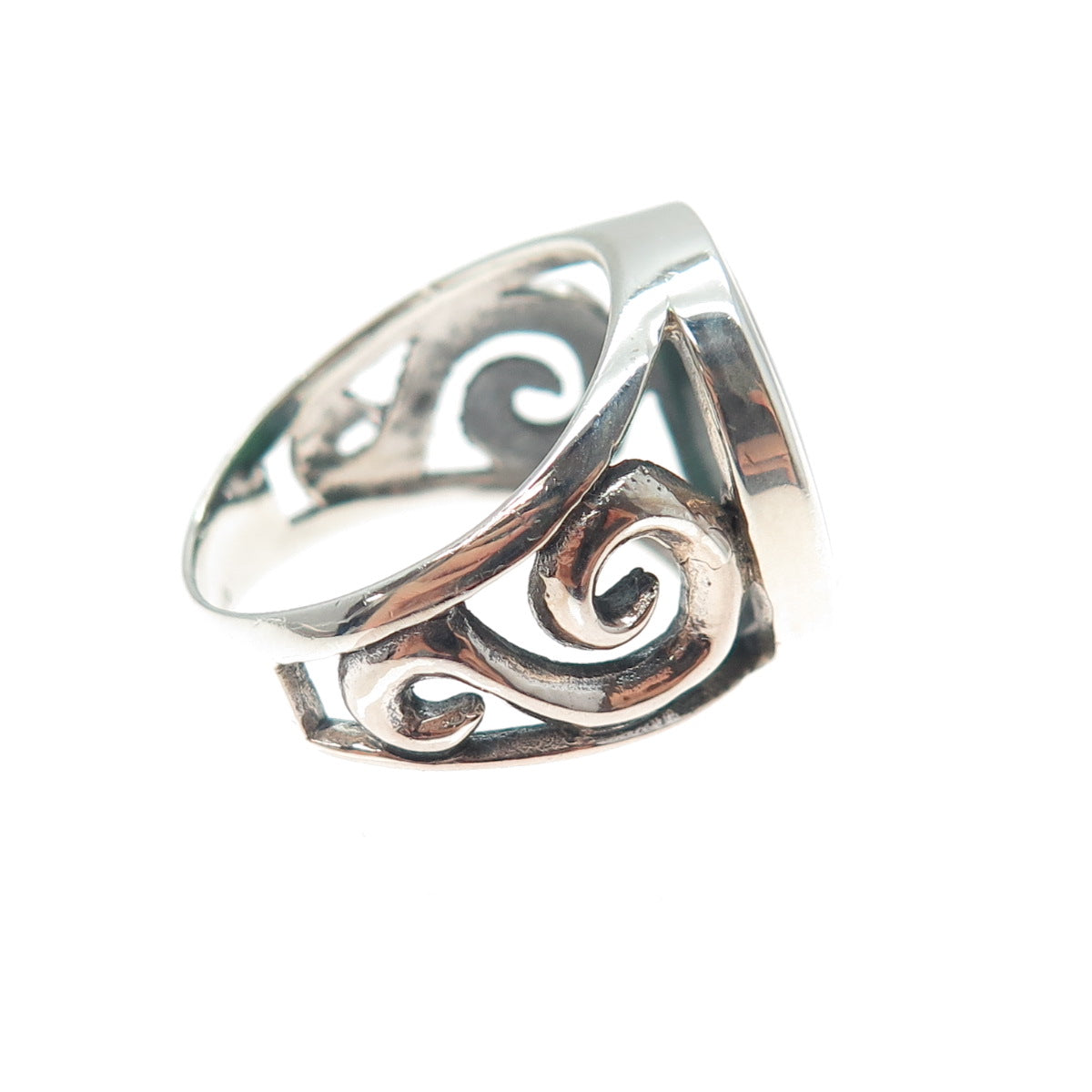 INDIGO 925 Sterling Silver Vintage Real Abalone Shell Spiral Ring Size 7