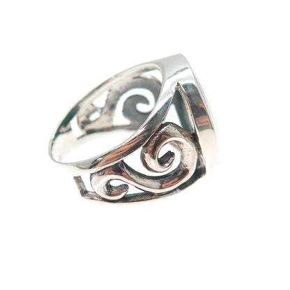 INDIGO 925 Sterling Silver Vintage Real Abalone Shell Spiral Ring Size 7
