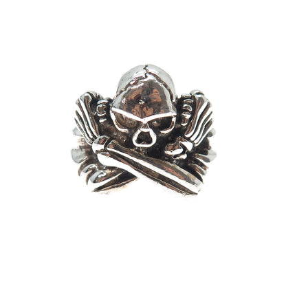 925 Sterling Silver Vintage Skeleton Adjustable Biker Ring Size 9.5