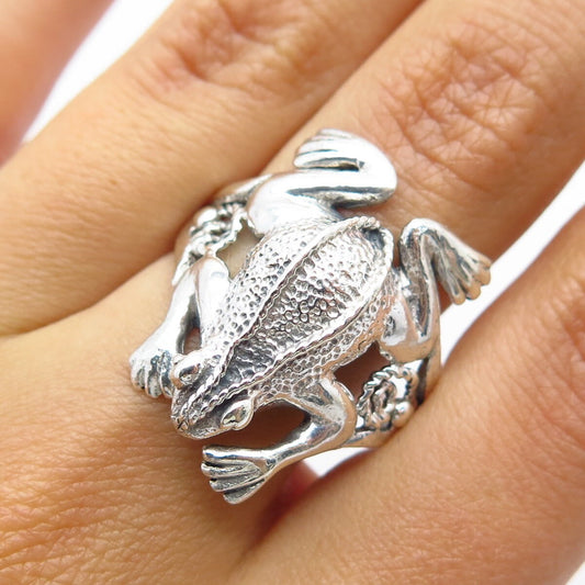 925 Sterling Silver Vintage Frog For Good Luck Ring Size 9.75