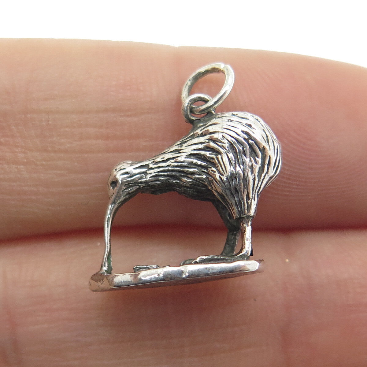 925 Sterling Silver Antique Art Deco Kiwi Bird 3D Charm Pendant