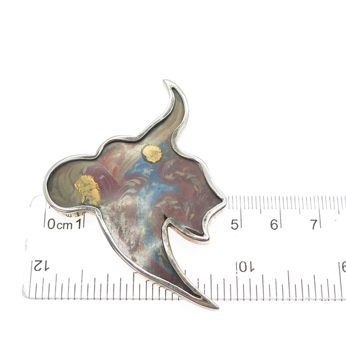 800 Silver Gold Plated Antique Art Deco Enamel Abstract Bird Pin Brooch