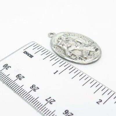 925 Sterling Silver Vintage St. Christopher w/ Baby Religious Pendant