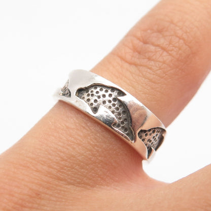 925 Sterling Silver Vintage Friendly Dolphin Adjustable Ring Size 4