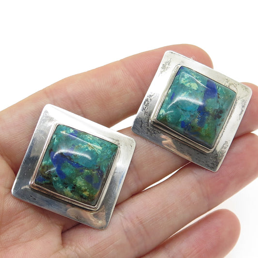 ALEGRE 925 Sterling Silver Vintage Real Azurite Gemstone Square Earrings