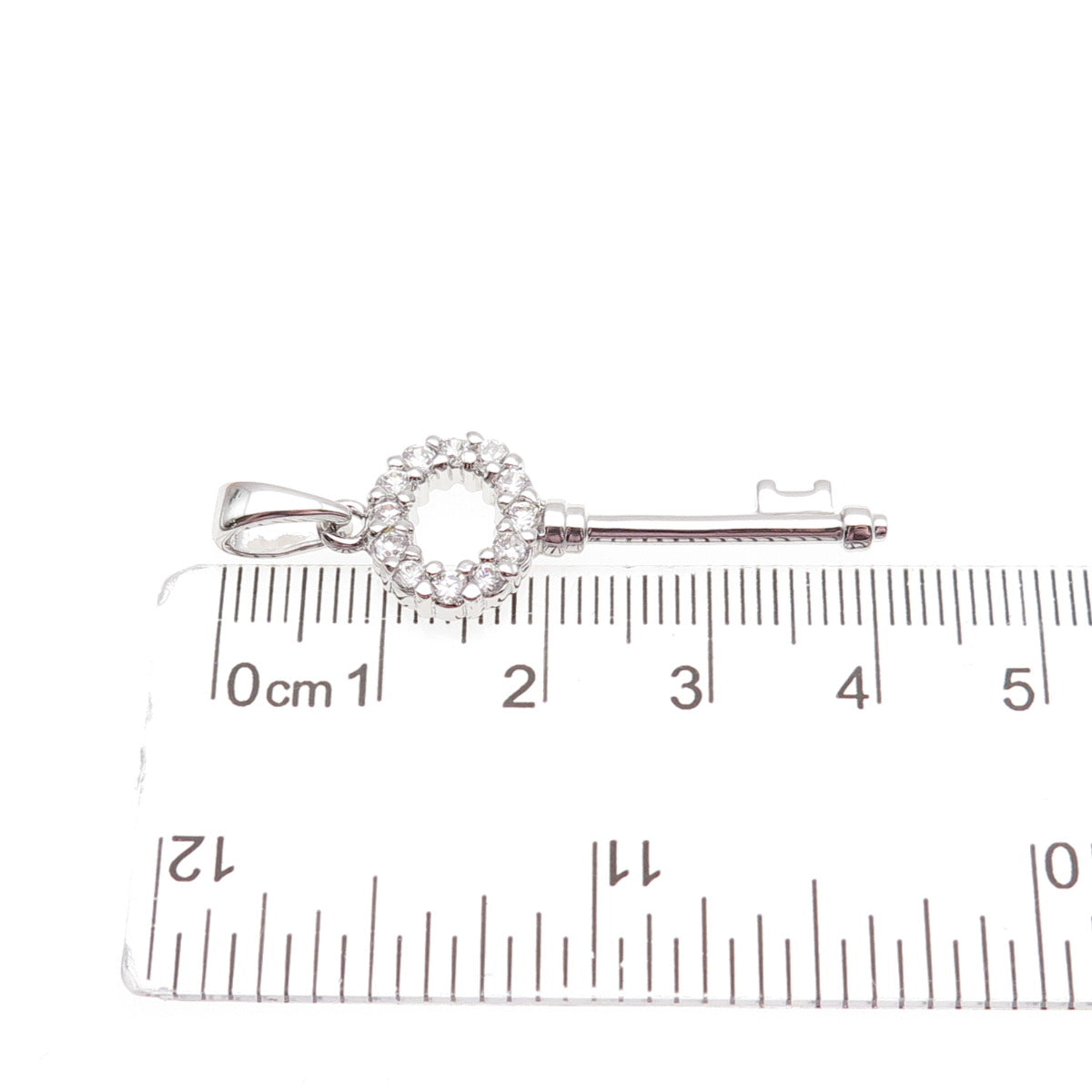 925 Sterling Silver Round-Cut C Z Key Charm Pendant