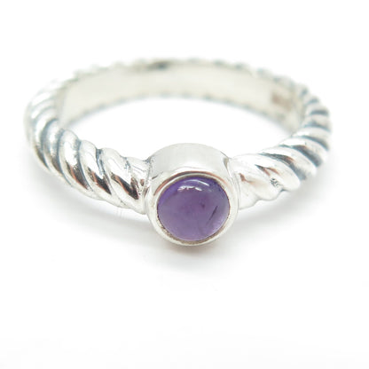 925 Sterling Silver Vintage Real Amethyst Gemstone Twisted Ring Size 8.5