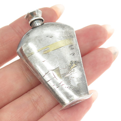 950 Sterling Silver 2-Tone Antique Japan Engraved Perfume Bottle