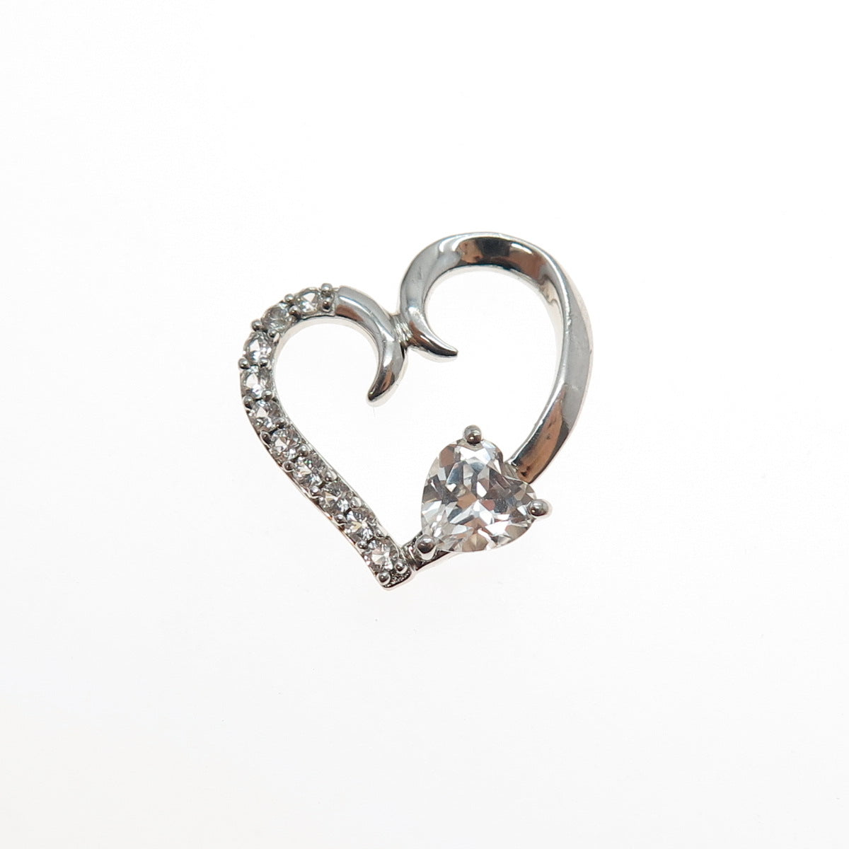 925 Sterling Silver Real White Topaz Heart Mini Slide Charm Pendant