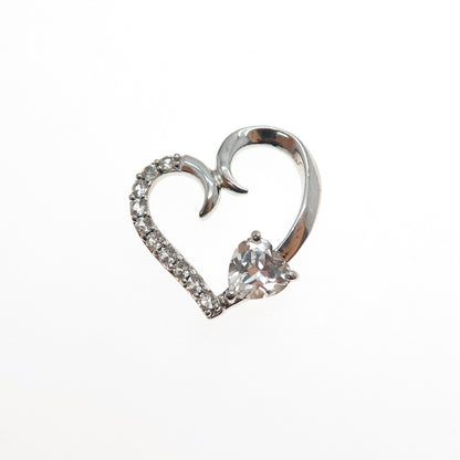 925 Sterling Silver Real White Topaz Heart Mini Slide Charm Pendant
