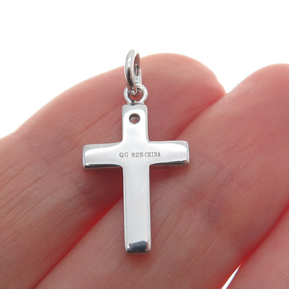 925 Sterling Silver Round-Cut C Z Faith Cross Minimalist Charm Pendant
