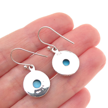 925 Sterling Silver Vintage Real Turquoise Oxidized Dangle Earrings