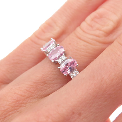 925 Sterling Silver Oval-Cut Pink & Round-Cut White C Z Ring Size 5