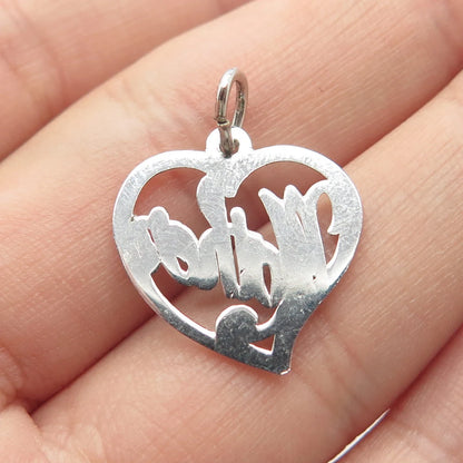 925 Sterling Silver Vintage "Mother" Love Heart Charm Pendant