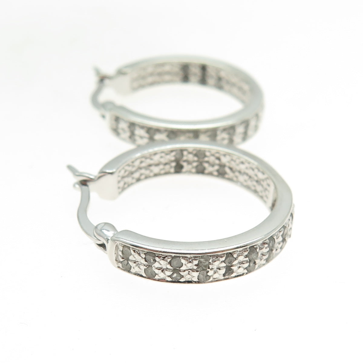 DBJ DEE BERKLE 925 Sterling Silver Real Round-Cut Diamond In & Out Hoop Earrings