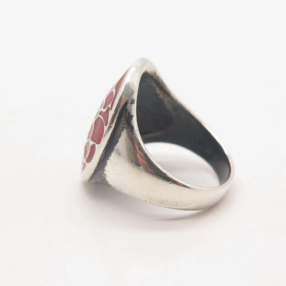 925 Sterling Silver Vintage Red Enamel Wide Ring Size 6.25