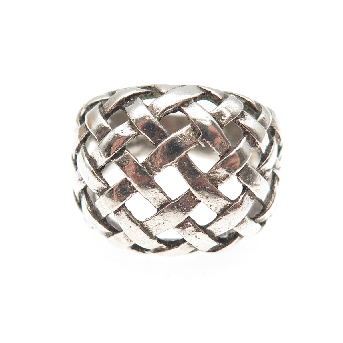 925 Sterling Silver Vintage Woven Dome Oxidized Ring Size 6.75