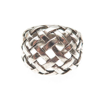 925 Sterling Silver Vintage Woven Dome Oxidized Ring Size 6.75