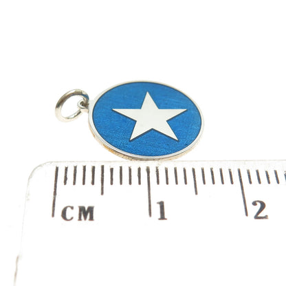 925 Sterling Silver Blue Enamel Star Round Tag Minimalist Charm Pendant