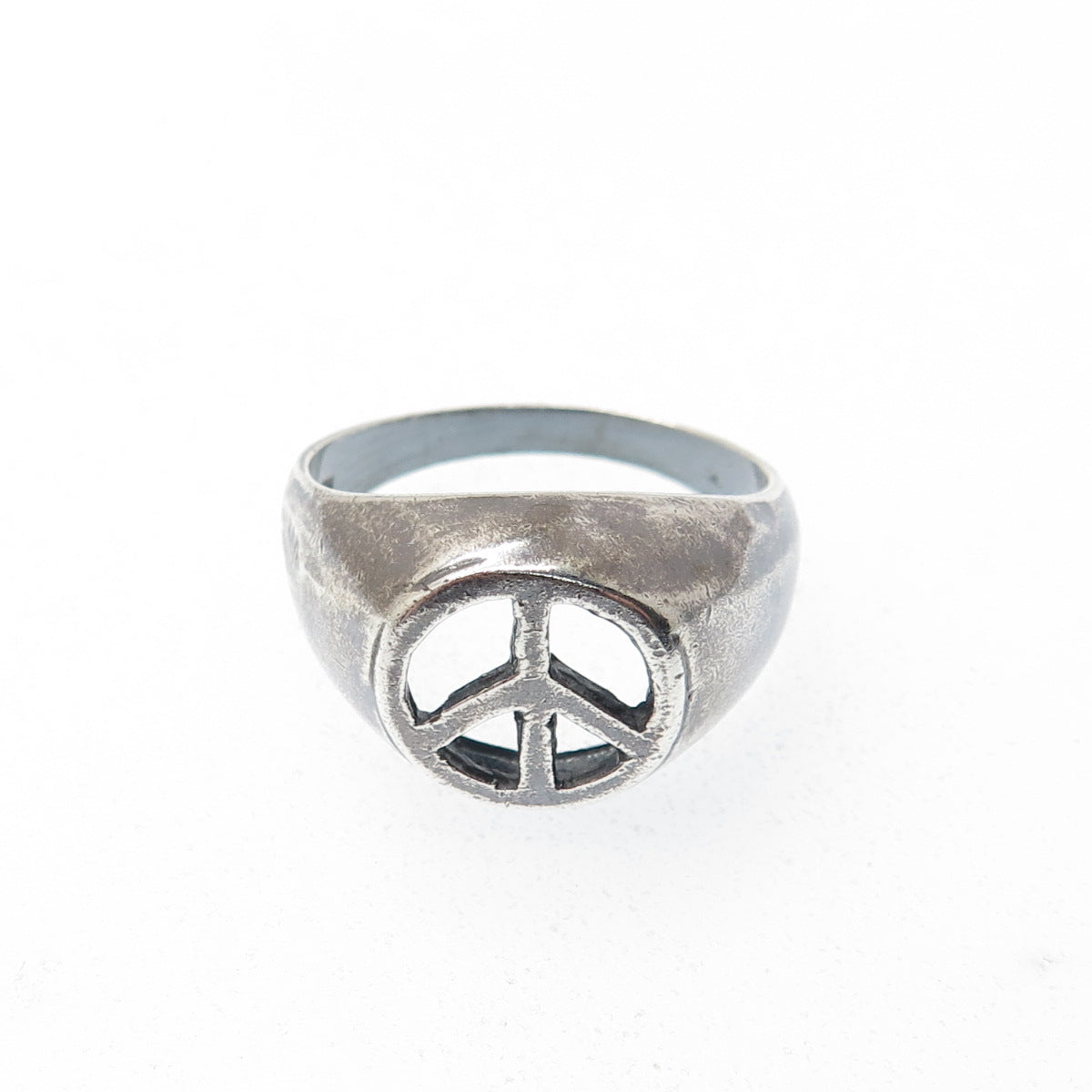 925 Sterling Silver Vintage Peace Symbol Oxidized Ring Size 9.5