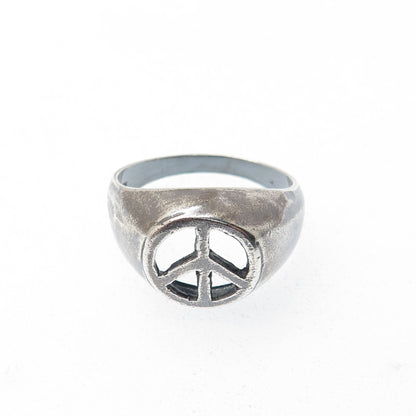 925 Sterling Silver Vintage Peace Symbol Oxidized Ring Size 9.5