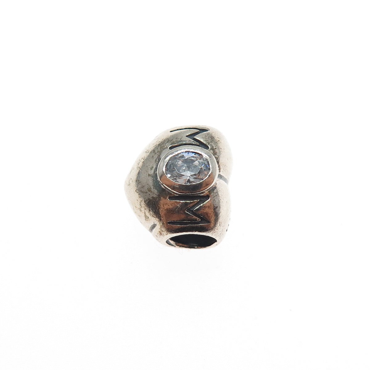 CHAMILIA 925 Sterling Silver Round-Cut C Z Mom Heart Slide Bead Charm