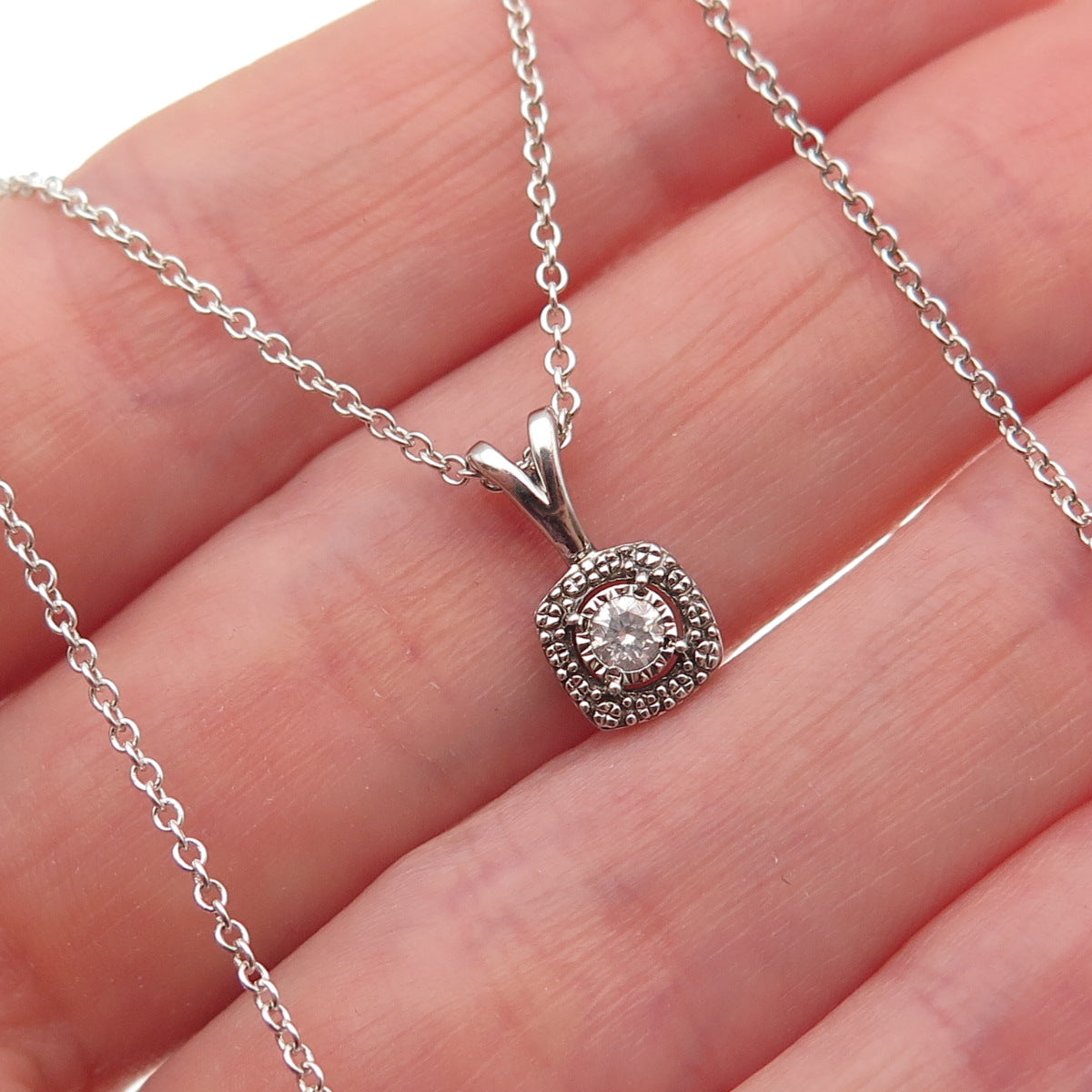 925 Sterling Silver Real Round-Cut Diamond Cable Chain Necklace 18"
