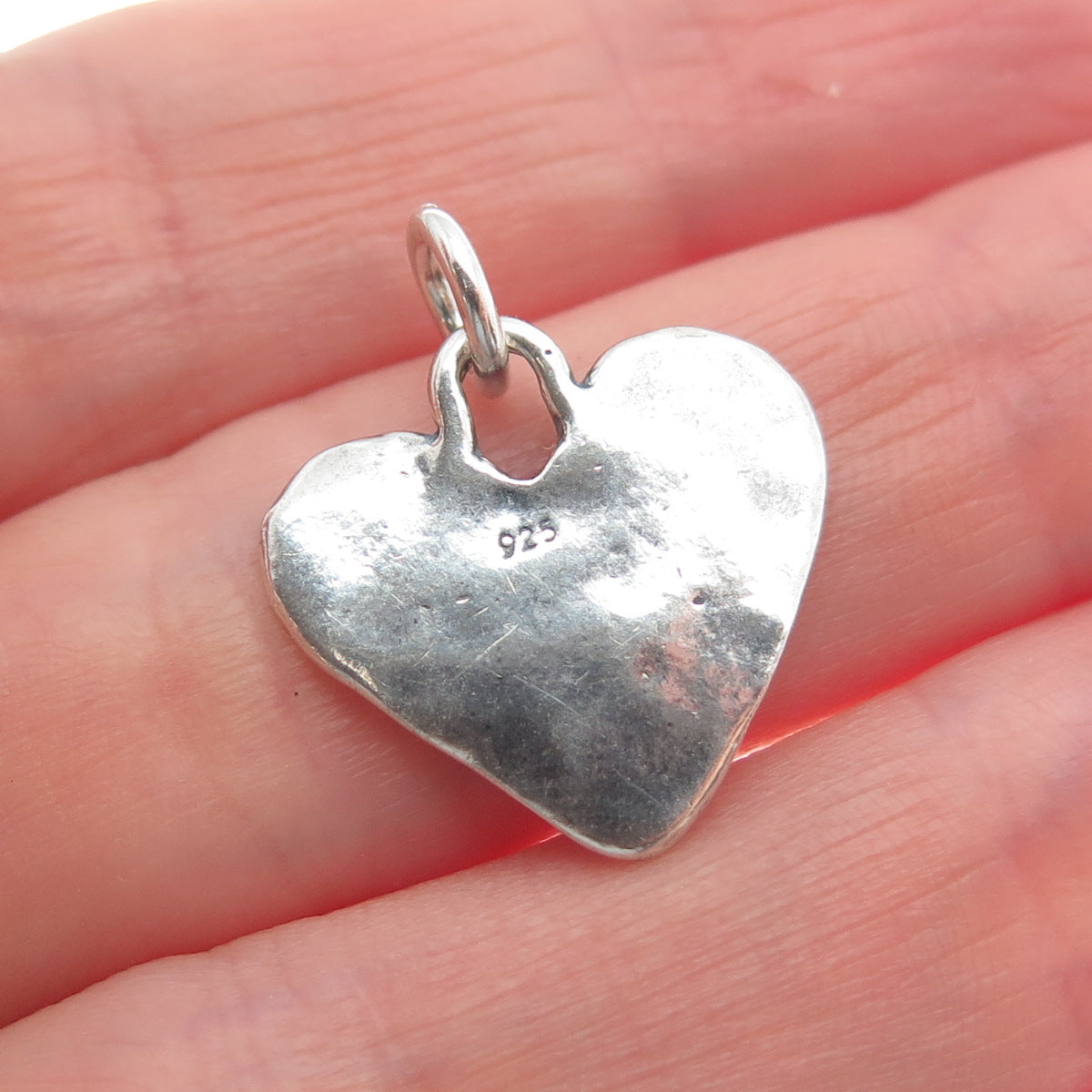 925 Sterling Silver Vintage Love You Hammered Heart Oxidized Charm Pendant