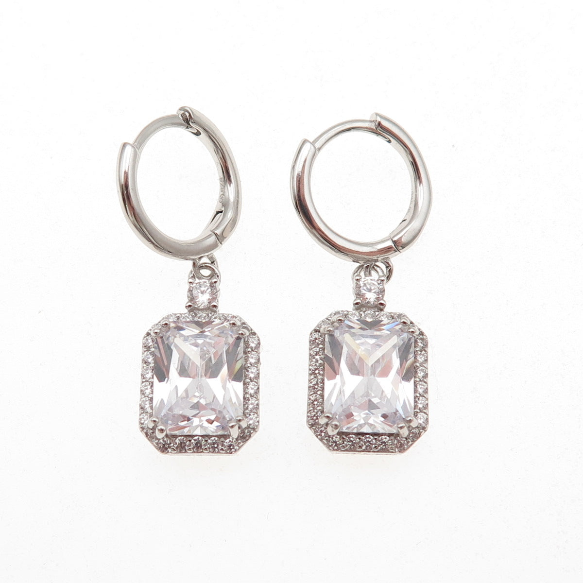 925 Sterling Silver Radiant & Round-Cut C Z Dangle Earrings