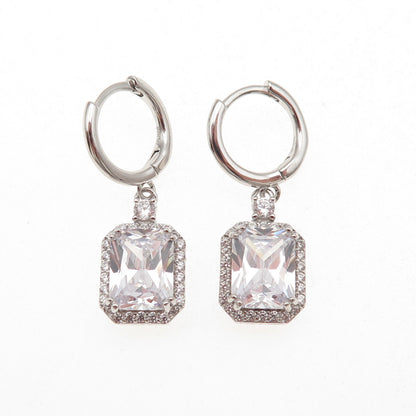 925 Sterling Silver Radiant & Round-Cut C Z Dangle Earrings