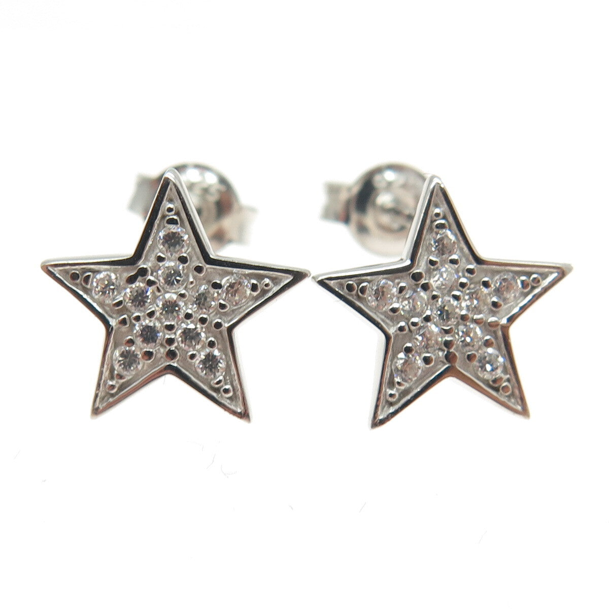 925 Sterling Silver Round-Cut Shaped C Z Star Stud Earrings