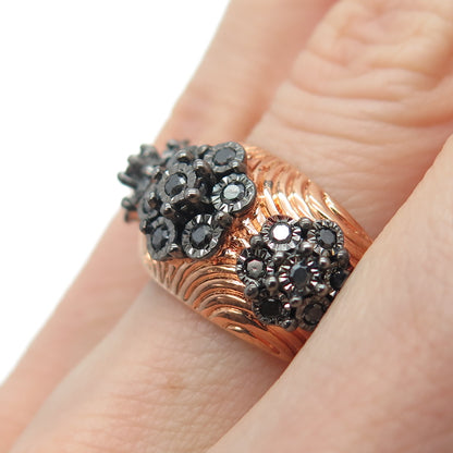 MDJ Michael Drechsler 925 Sterling Rose Gold Plated Black Diamond Ring Size 6.25