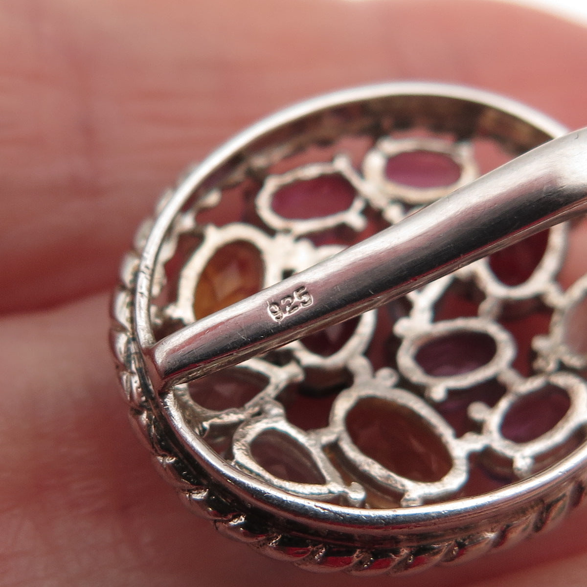 925 Sterling Real Blue Topaz Garnet Citrine Amethyst Cluster Slide Mini Pendant