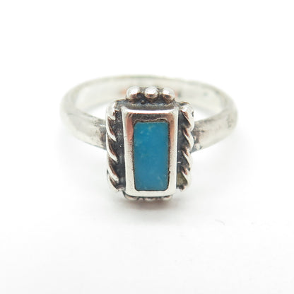 Old Pawn 925 Sterling Silver Vintage Southwestern Turquoise Gem Ring Size 6.25