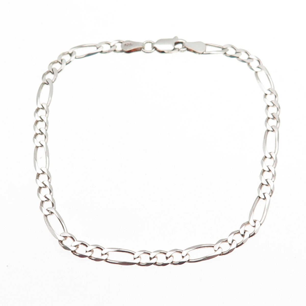 925 Sterling Silver Vintage Italy Figaro Link Bracelet 8"
