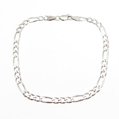 925 Sterling Silver Vintage Italy Figaro Link Bracelet 8"