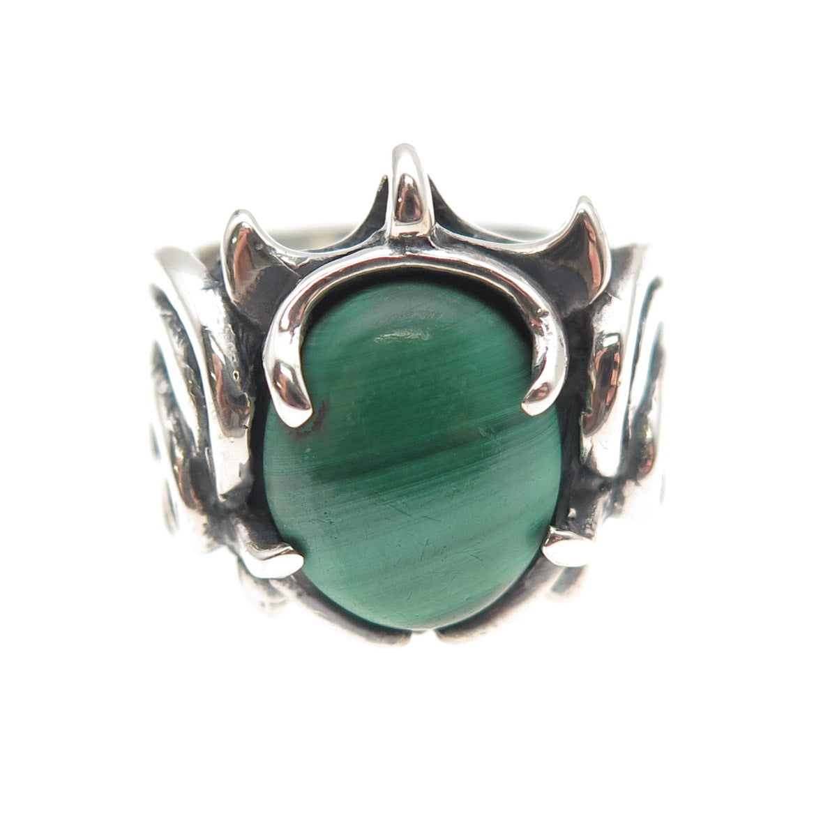 Carolyn Pollack Sterling Silver Vintage Real Malachite Modernist Ring Size 6.5