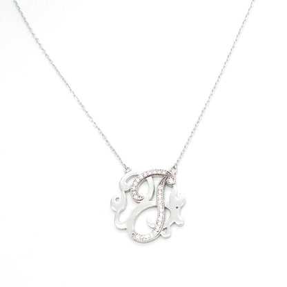 925 Sterling Silver Round-Cut C Z Letter "J" Ornate Cable Chain Necklace 16-18"