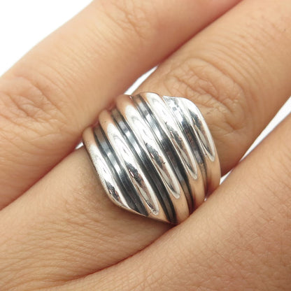 925 Sterling Silver Vintage Ribbed Wide Ring Size 5.75